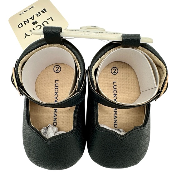 Lucky Brand Baby Girl Crib Shoes | Black Faux Leather Mary Janes | Size 2 (3-6M) - Picture 13 of 13